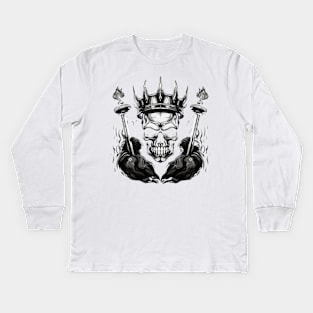 Barbells with Skull with crown Kids Long Sleeve T-Shirt